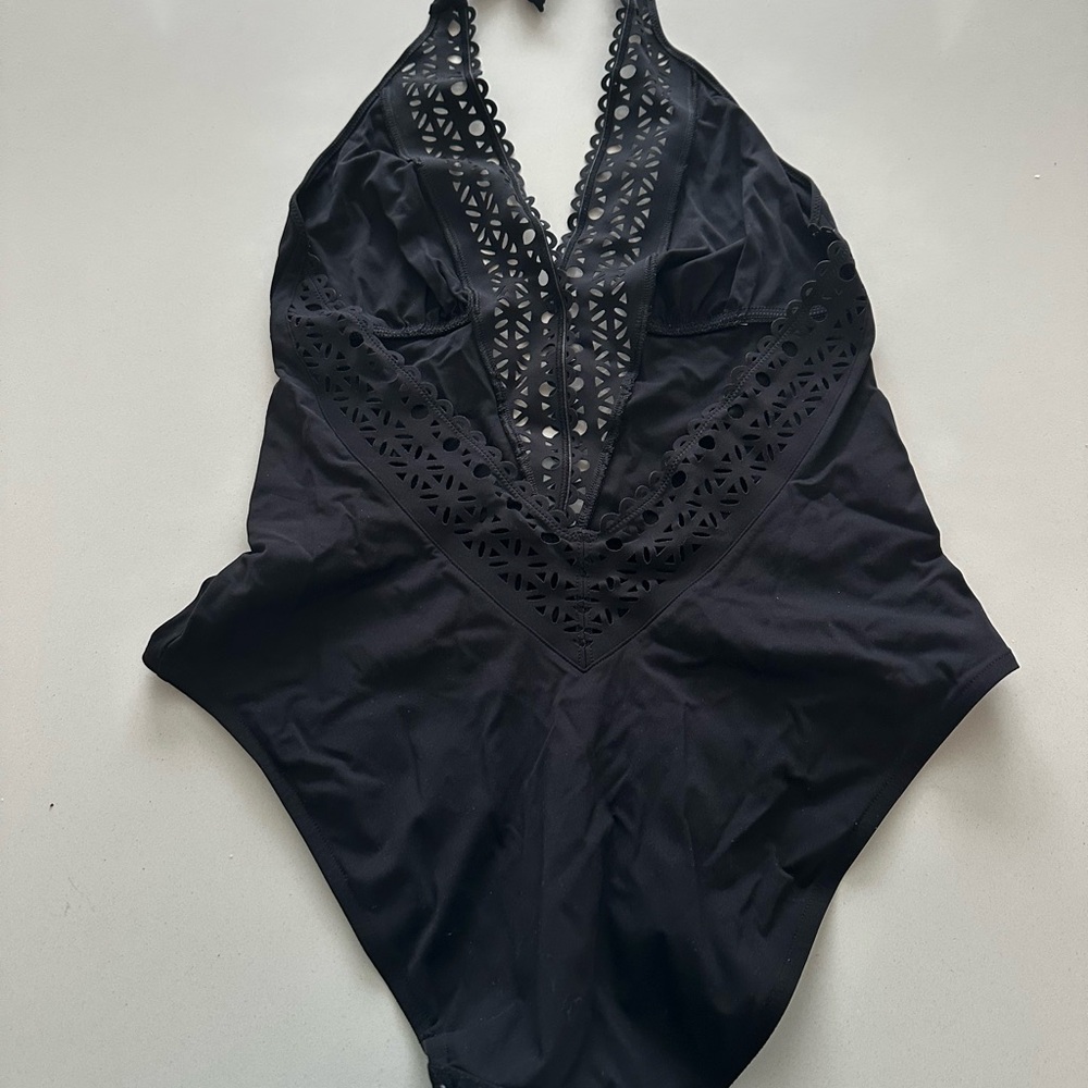 EUC szM Black Lise Charmel Ajourage Couture one-piece swimsuit deep back plunge - Picture 6 of 7